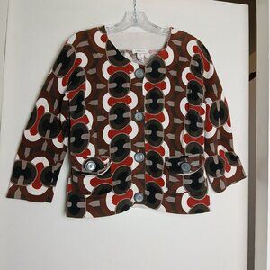 Vintage Y2K Harold's Bold Retro Geometric Mod Pattern 100% Cotton Cardigan Sz M